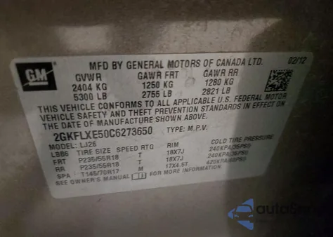 2012 GMC Terrain Slt из США, поврежденный, VIN 2GKFLXE50C6273650